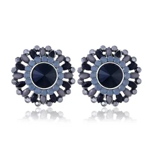 Black Crystal & Cubic Zirconia Round Stud Earrings