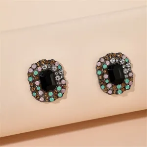Black Crystal & Cubic Zirconia Square Halo Stud Earrings
