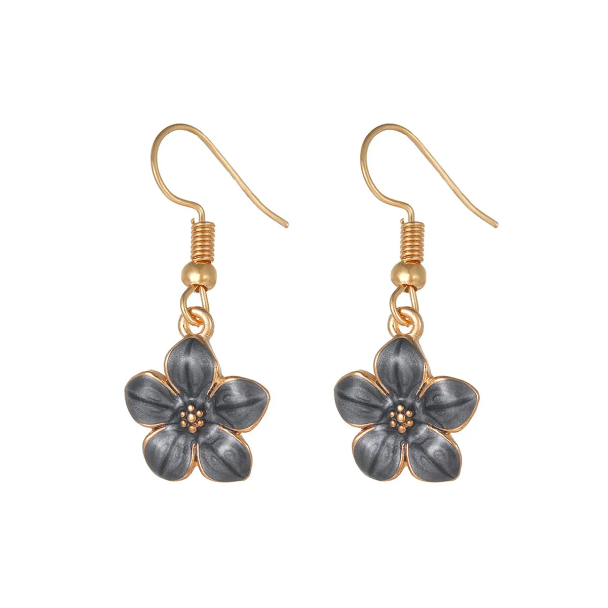 Black Enamel & 18K Gold-Plated Flower Drop Earrings