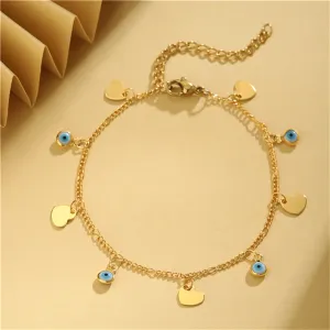 Blue Acrylic & 18K Gold-Plated Eye Heart Station Bracelet