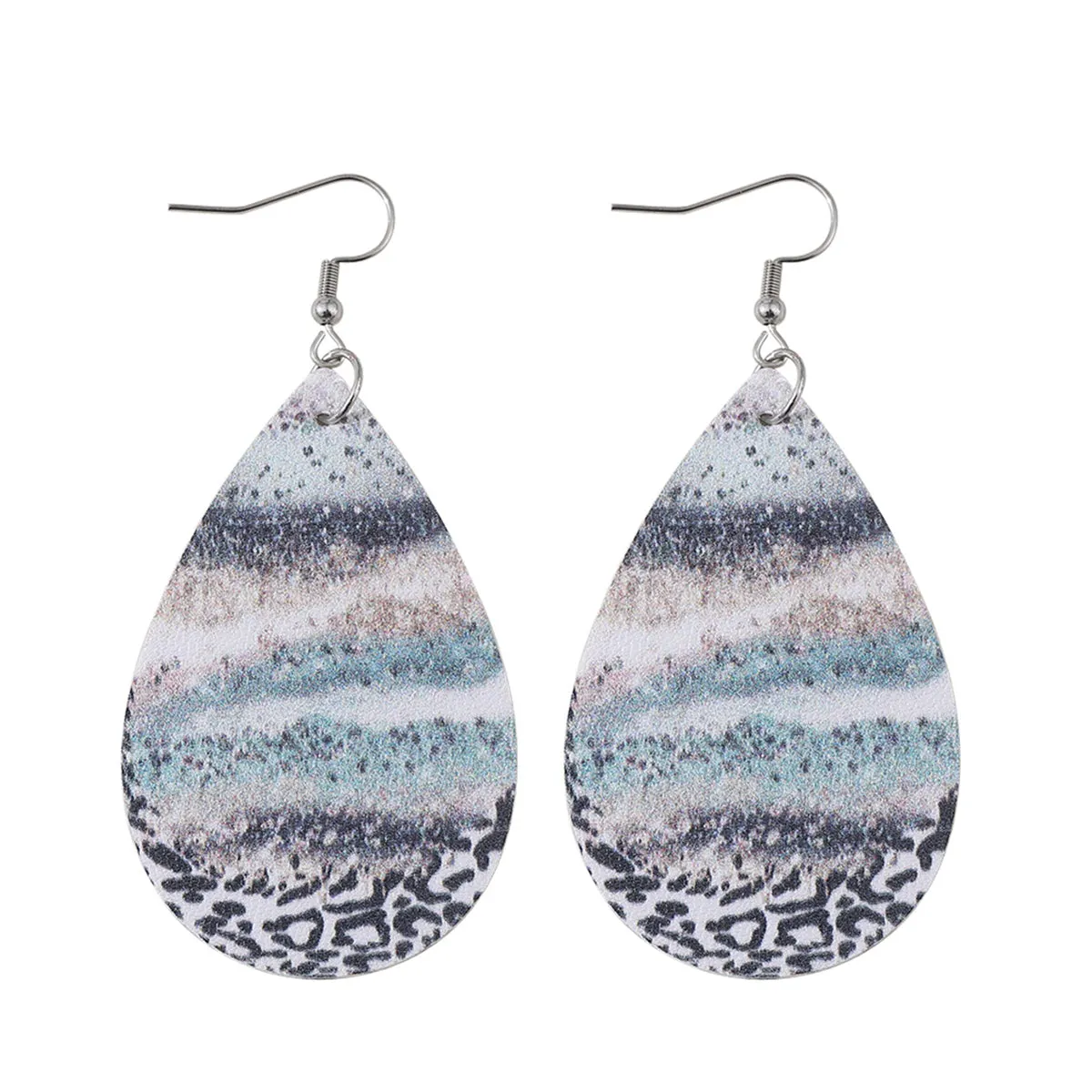 Blue & Black Abstract Stripe Drop Earrings