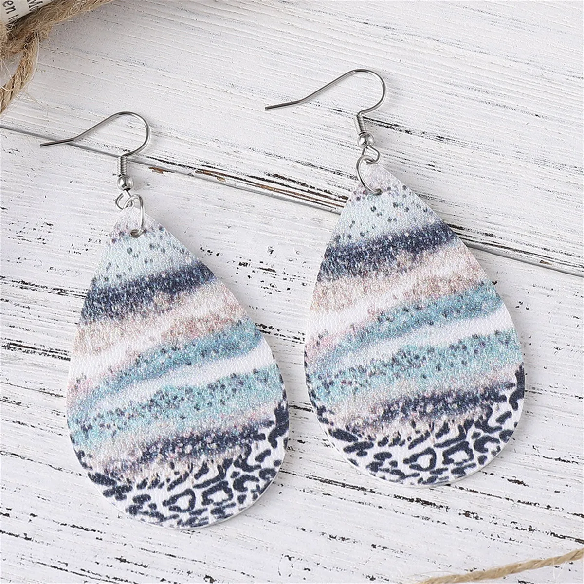 Blue & Black Abstract Stripe Drop Earrings