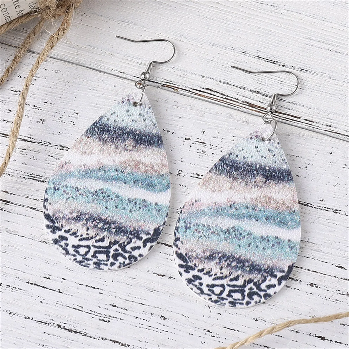 Blue & Black Abstract Stripe Drop Earrings