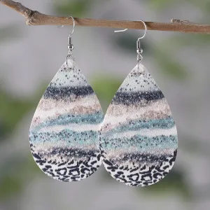 Blue & Black Abstract Stripe Drop Earrings