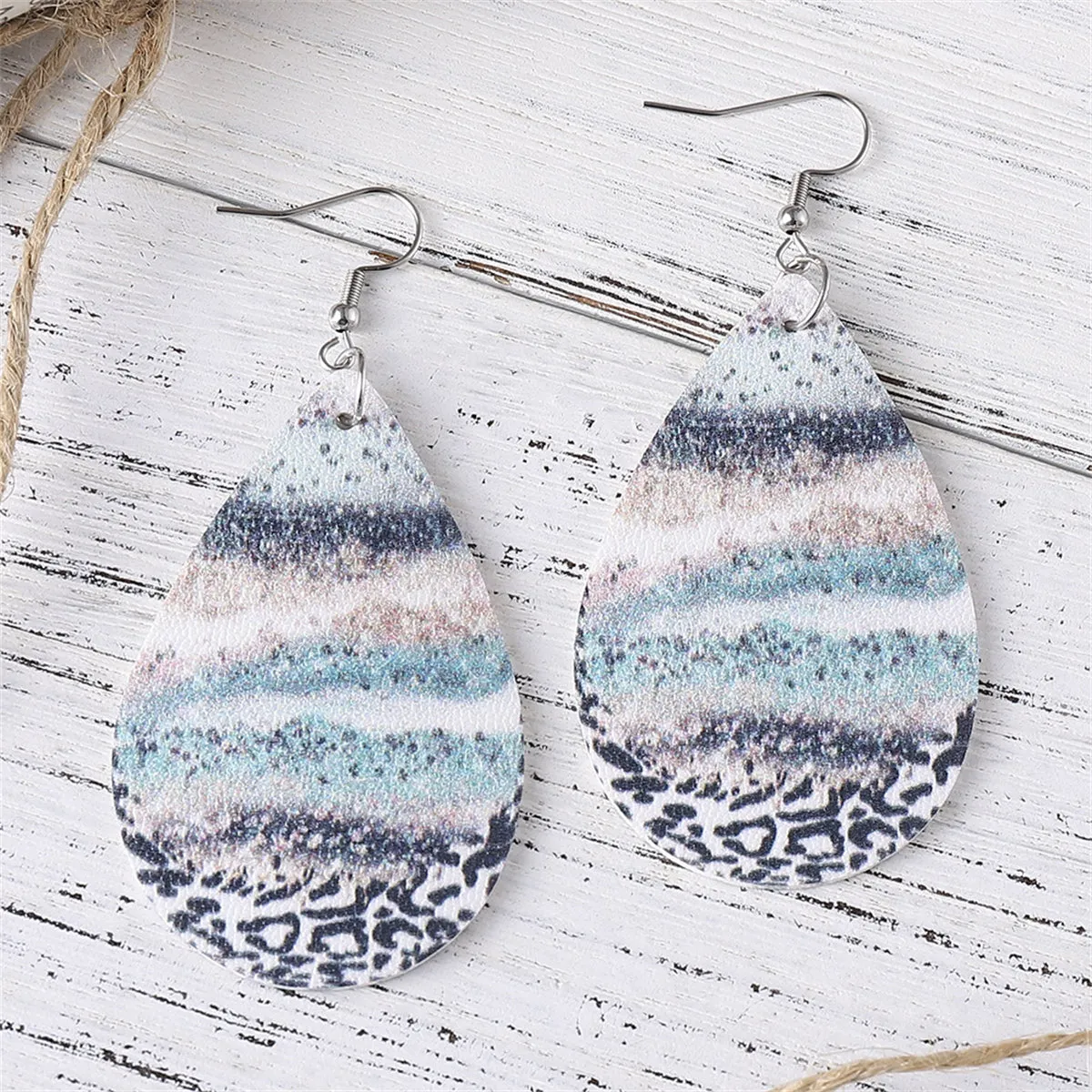 Blue & Black Abstract Stripe Drop Earrings