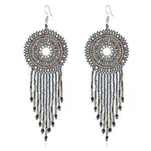Blue & Brown Howlite Round Tassel Drop Earrings