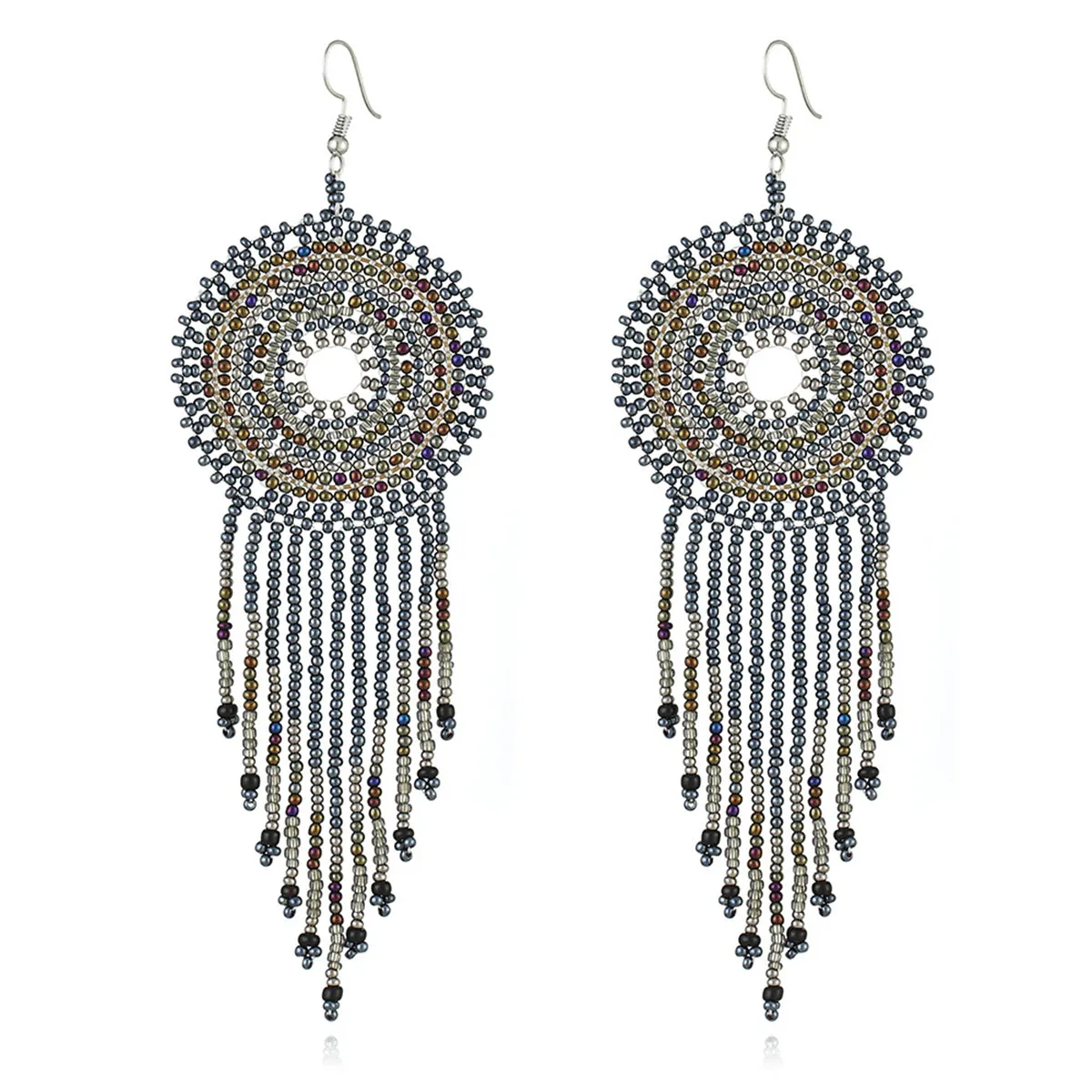 Blue & Brown Howlite Round Tassel Drop Earrings