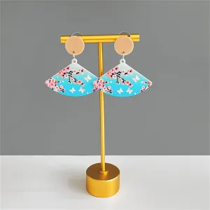Blue & Pink Peach Blossom Fan Drop Earrings
