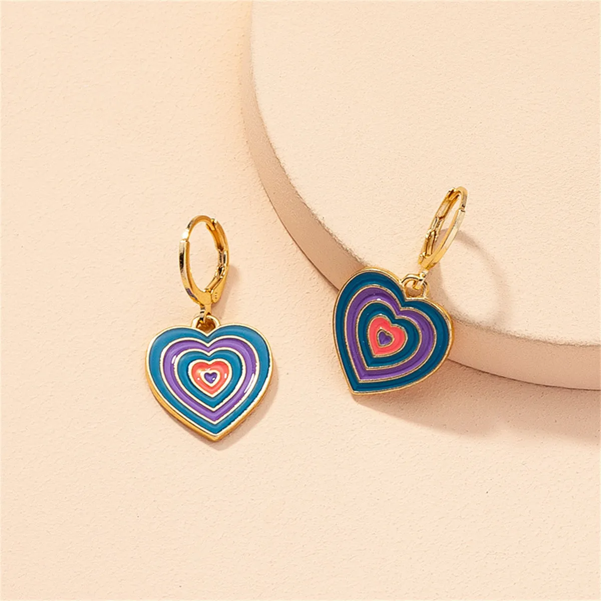 Blue & Purple Enamel 18K Gold-Plated Halo Heart Drop Earrings