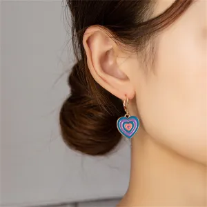 Blue & Purple Enamel 18K Gold-Plated Halo Heart Drop Earrings