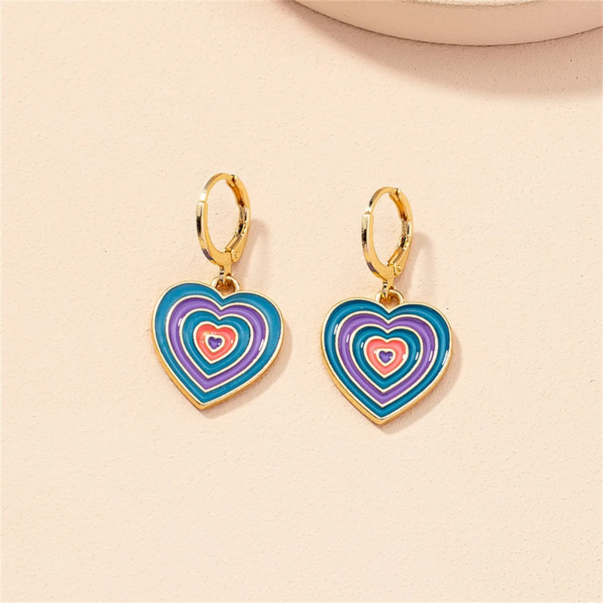 Blue & Purple Enamel 18K Gold-Plated Halo Heart Drop Earrings