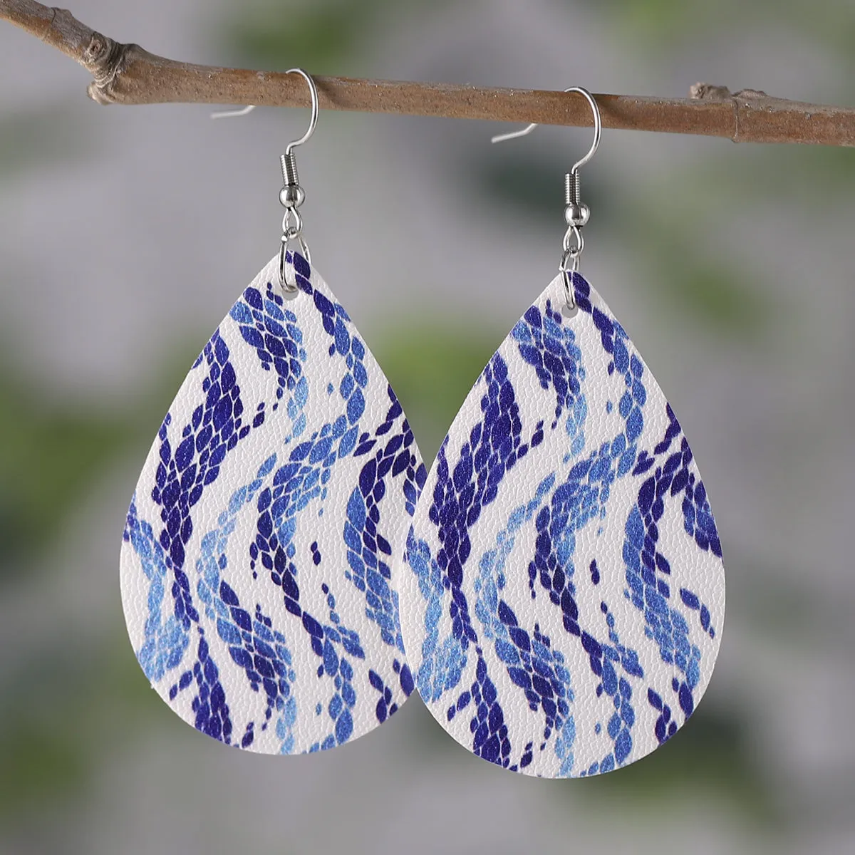 Blue & White Wave Drop Earrings