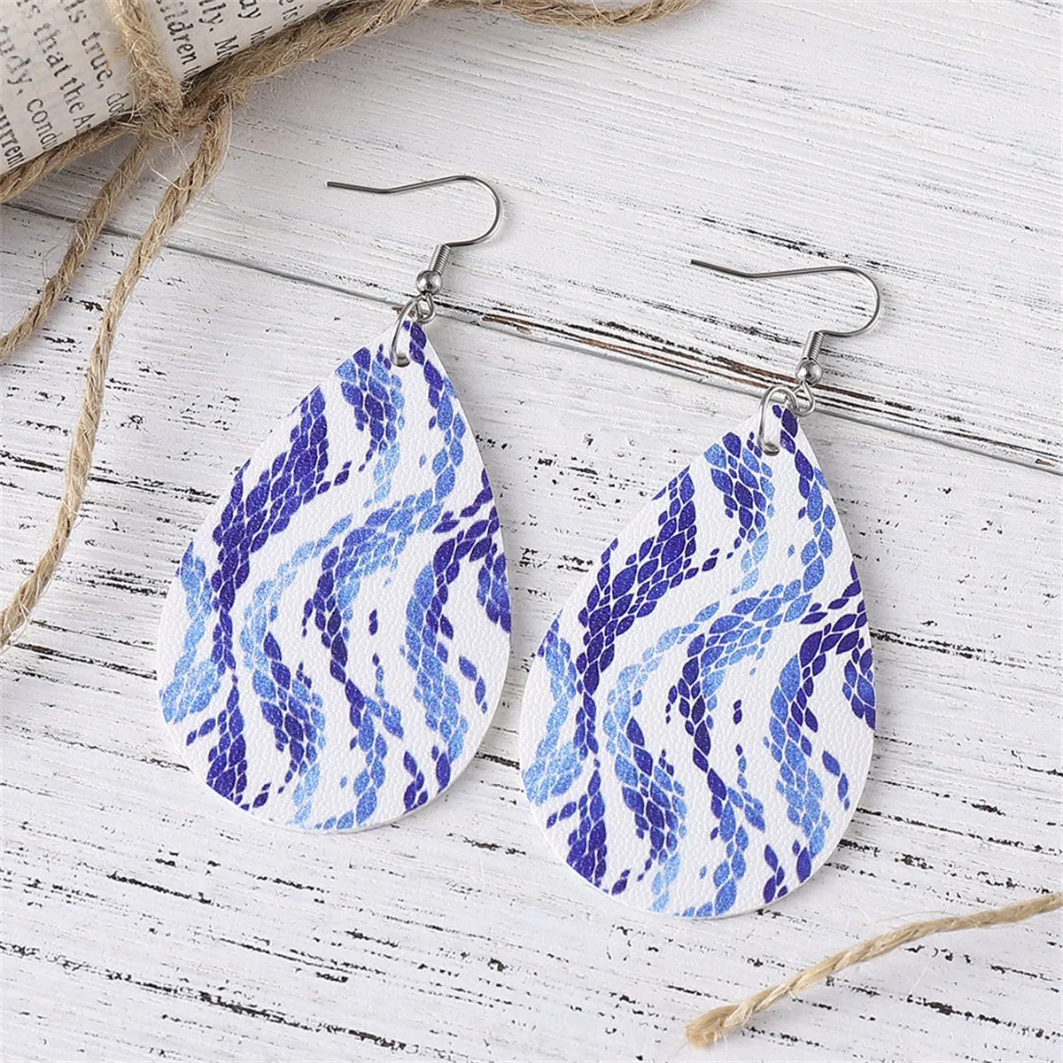 Blue & White Wave Drop Earrings