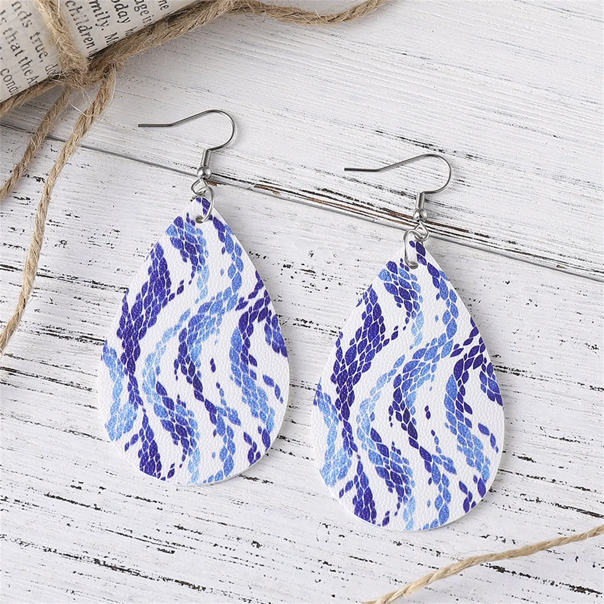 Blue & White Wave Drop Earrings