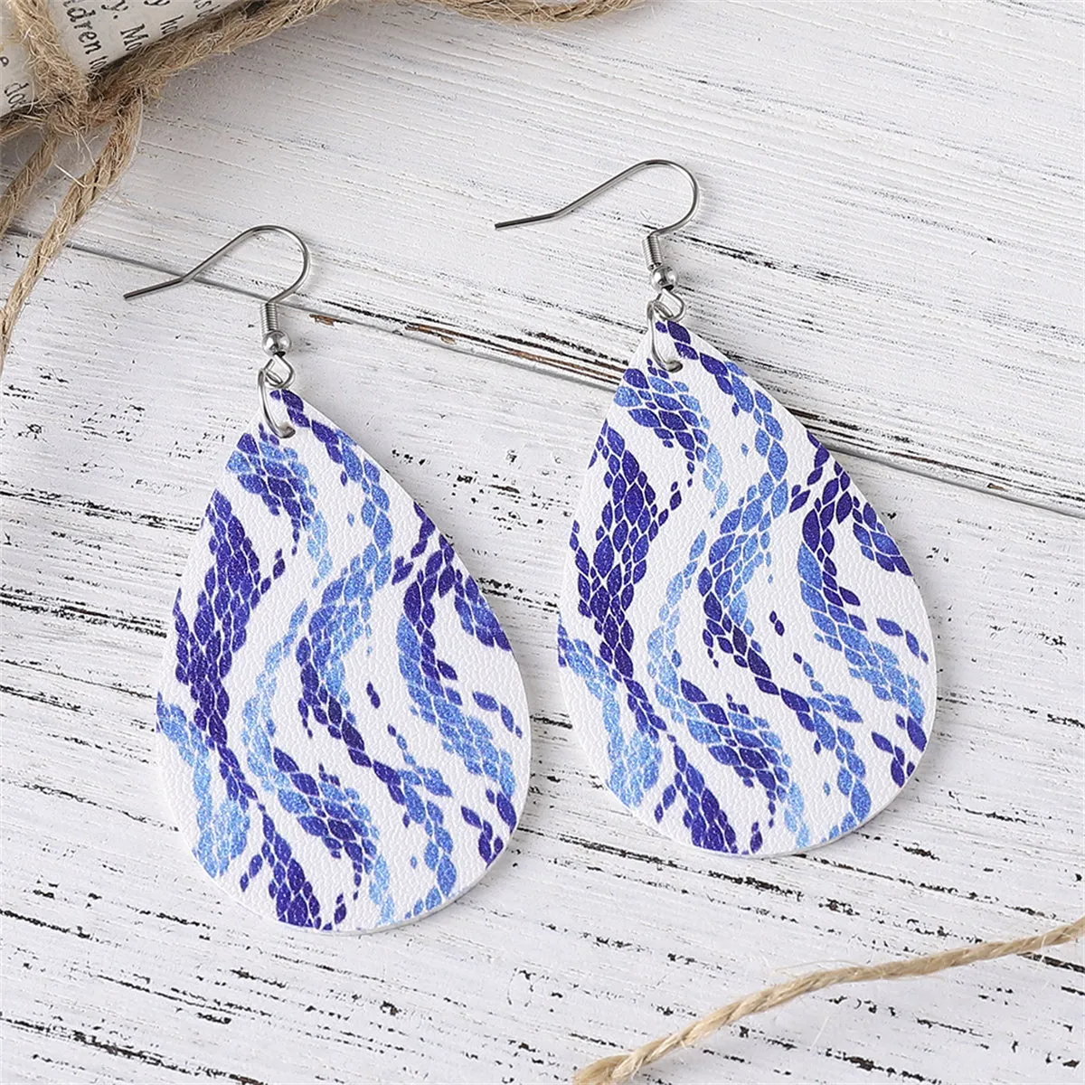 Blue & White Wave Drop Earrings