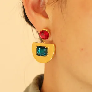 Blue Crystal & 18K Gold-Plated Fan Drop Earrings