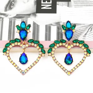 Blue Crystal & Cubic Zirconia Heart Drop Earrings