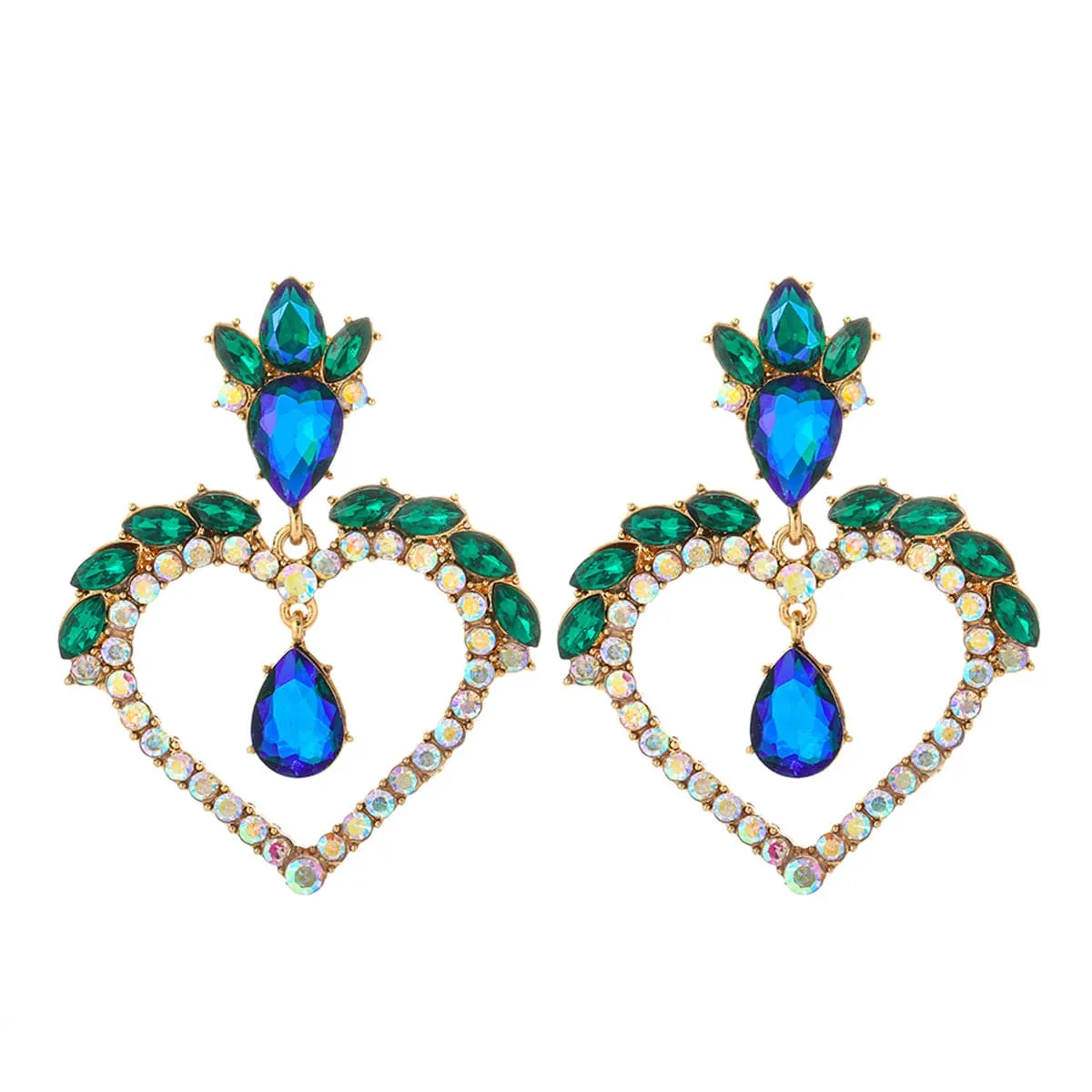 Blue Crystal & Cubic Zirconia Heart Drop Earrings