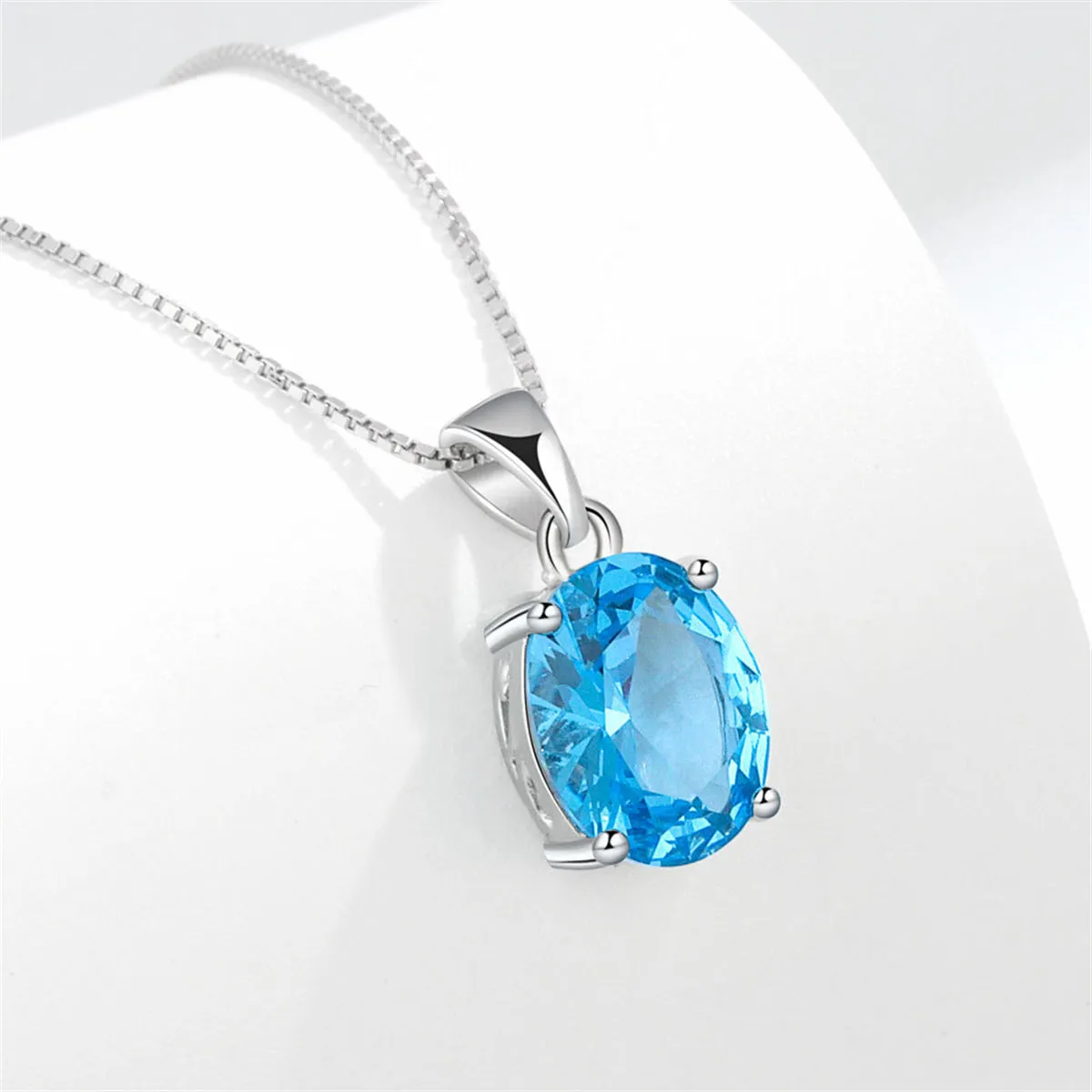 Blue Crystal & Silver-Plated Oval Pendant Necklace
