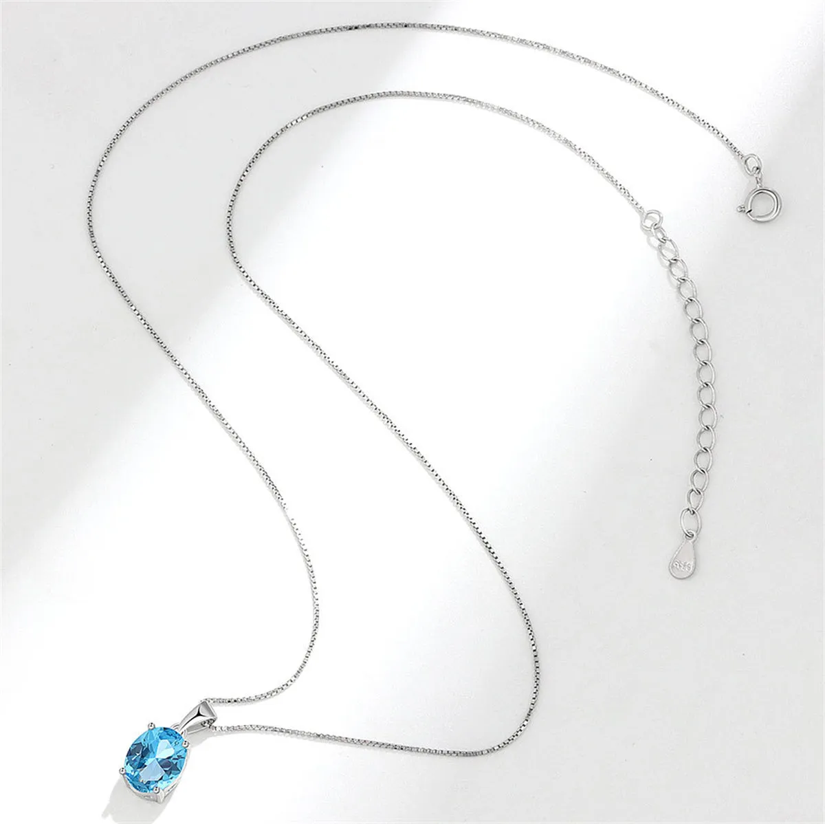 Blue Crystal & Silver-Plated Oval Pendant Necklace