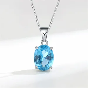 Blue Crystal & Silver-Plated Oval Pendant Necklace