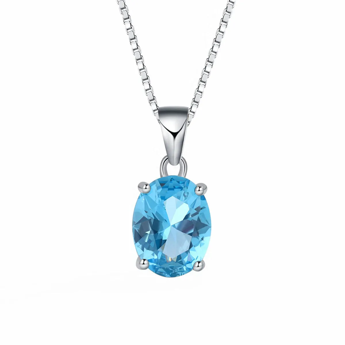 Blue Crystal & Silver-Plated Oval Pendant Necklace