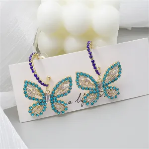 Blue Cubic Zirconia & 18K Gold-Plated Butterfly Drop Earrings