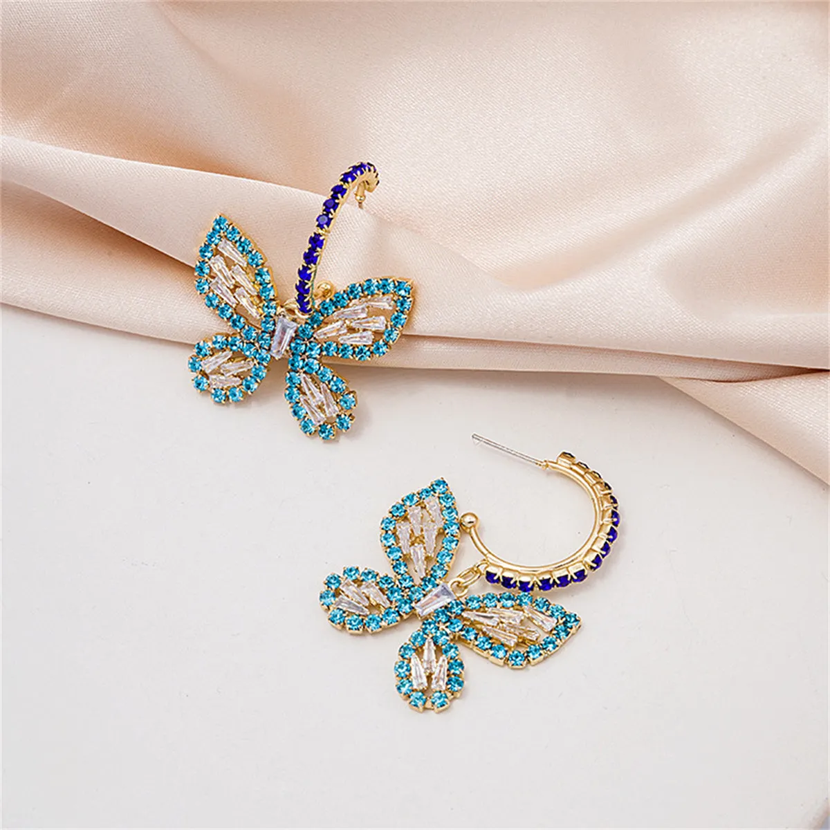 Blue Cubic Zirconia & 18K Gold-Plated Butterfly Drop Earrings