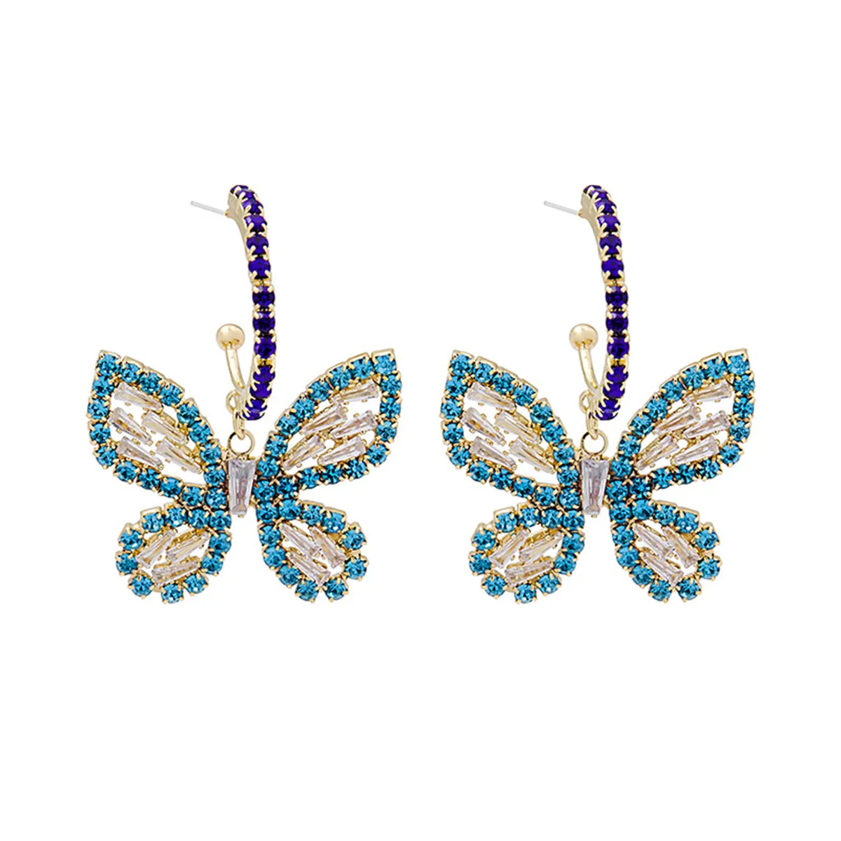 Blue Cubic Zirconia & 18K Gold-Plated Butterfly Drop Earrings