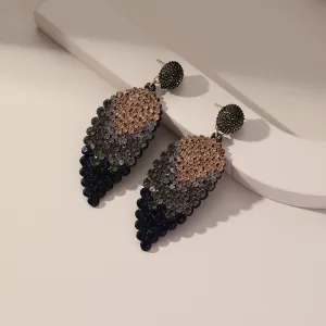 Blue Cubic Zirconia & 18K Gold-Plated Leaves Drop Earrings