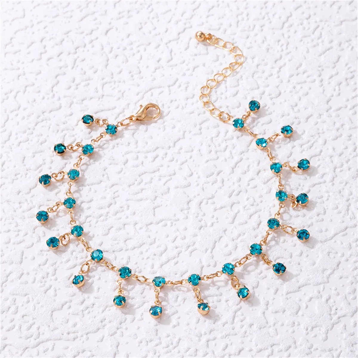 Blue Cubic Zirconia & 18K Gold-Plated Tassel Anklet