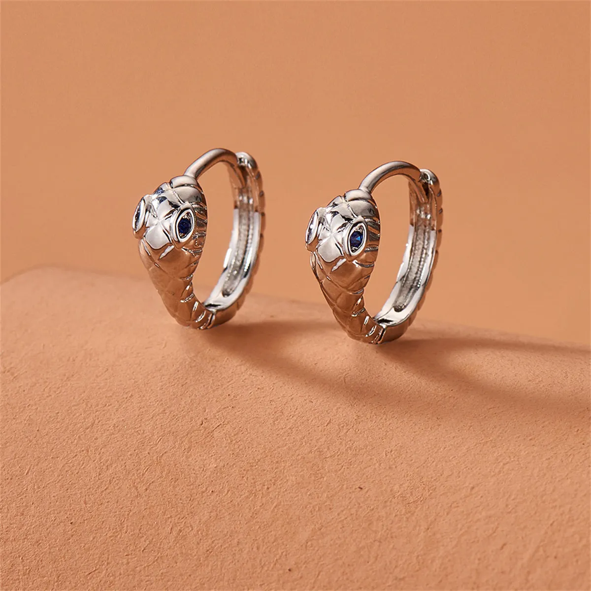 Blue Cubic Zirconia & Silver-Plated Snake Huggie Earrings