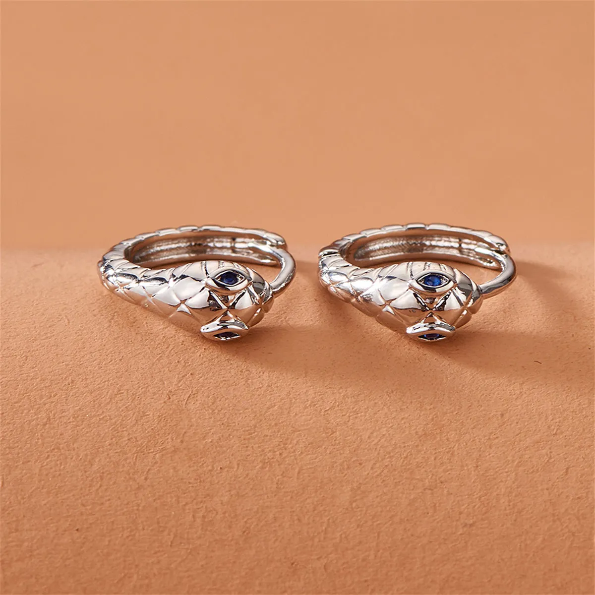 Blue Cubic Zirconia & Silver-Plated Snake Huggie Earrings