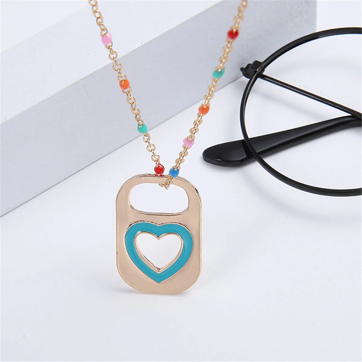 Blue Enamel & 18K Gold-Plated Heart Lock Pendant Necklace