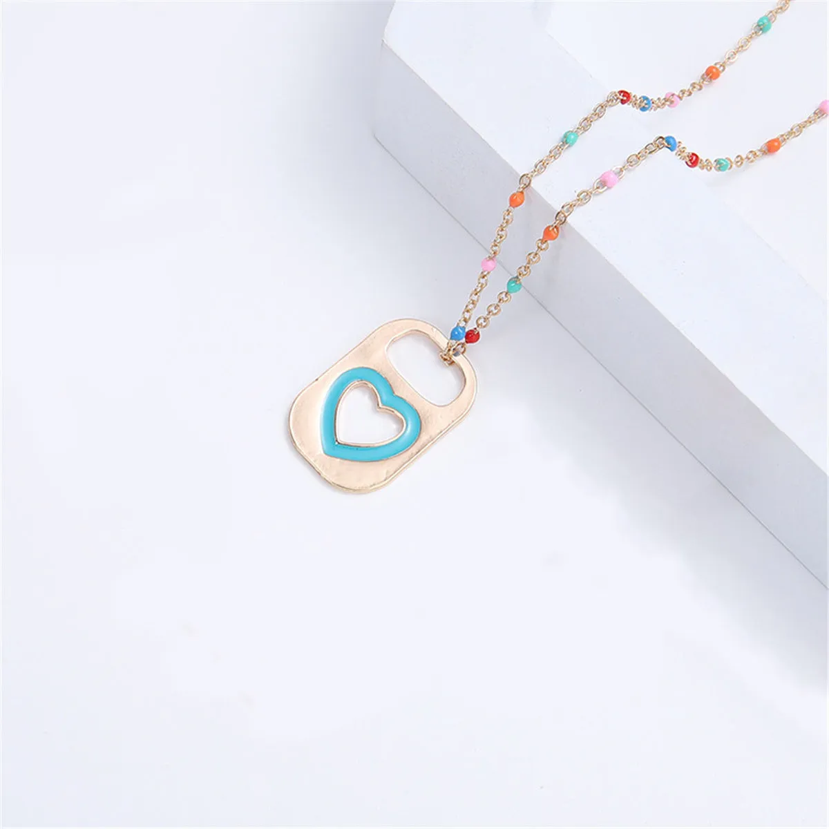 Blue Enamel & 18K Gold-Plated Heart Lock Pendant Necklace