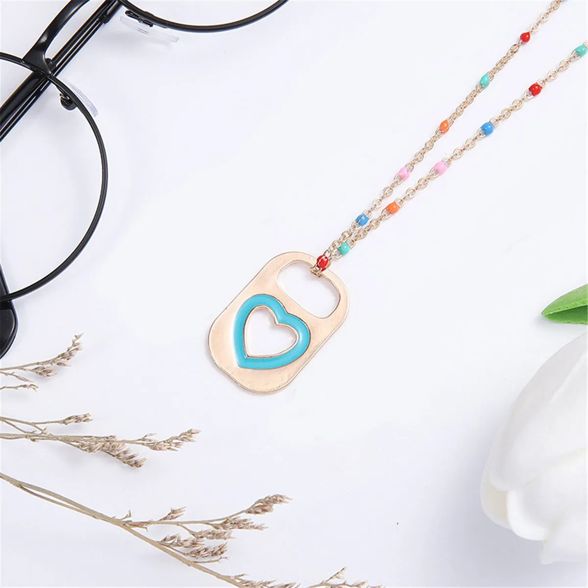 Blue Enamel & 18K Gold-Plated Heart Lock Pendant Necklace