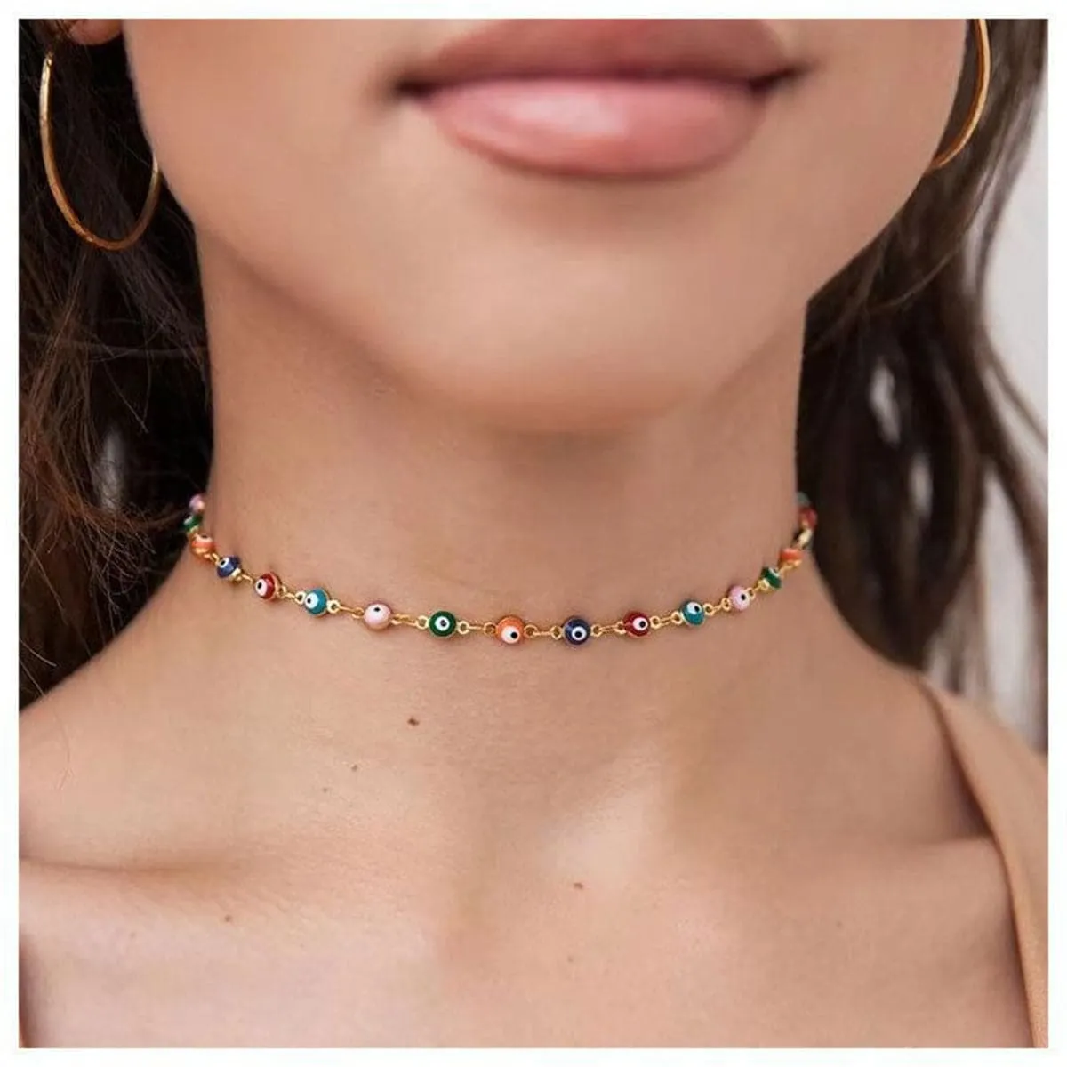 Blue Enamel & 18K Gold-Plated Multi-Hued Evil Eye Necklace