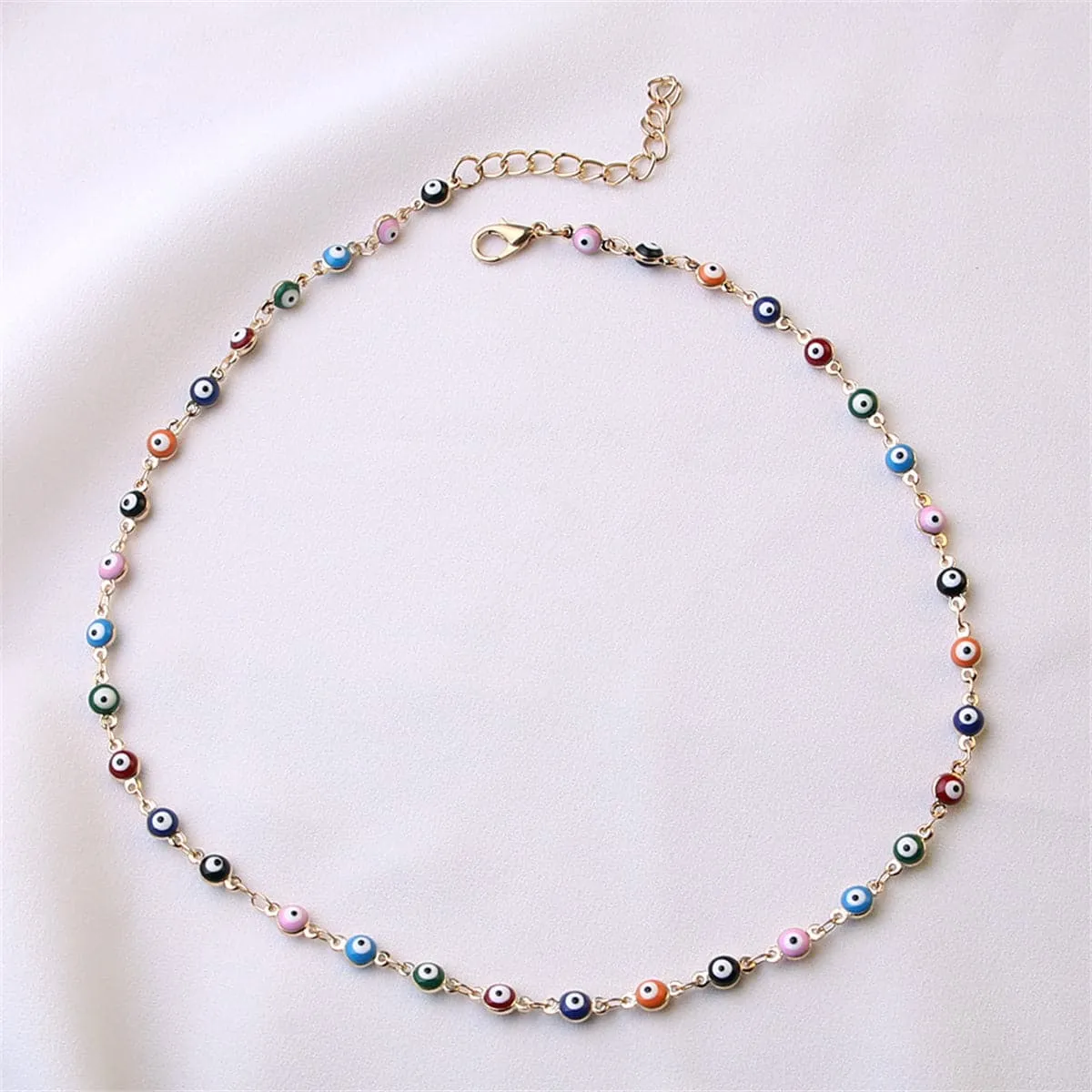 Blue Enamel & 18K Gold-Plated Multi-Hued Evil Eye Necklace