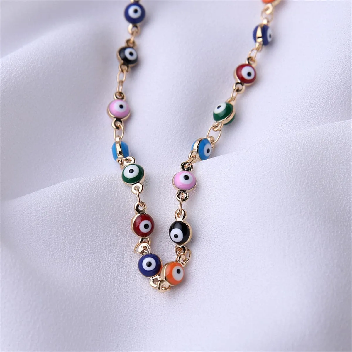 Blue Enamel & 18K Gold-Plated Multi-Hued Evil Eye Necklace