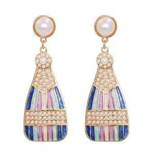 Blue Enamel & Pearl 18K Gold-Plated Sparkling Champagne Drop Earrings