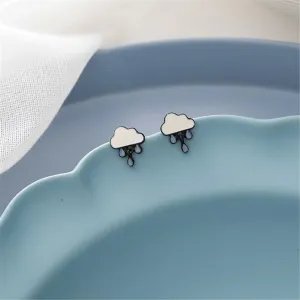 Blue Enamel Rain Cloud Drop Earrings