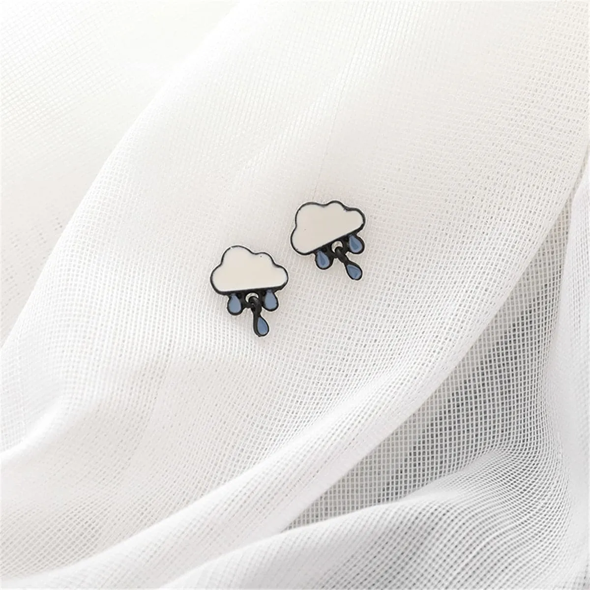 Blue Enamel Rain Cloud Drop Earrings