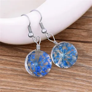 Blue Gypsophila & Silver-Plated Drop Earrings