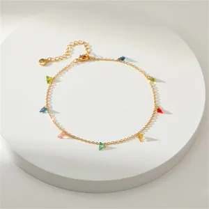 Blue Multicolor Crystal & 18K Gold-Plated Anklet