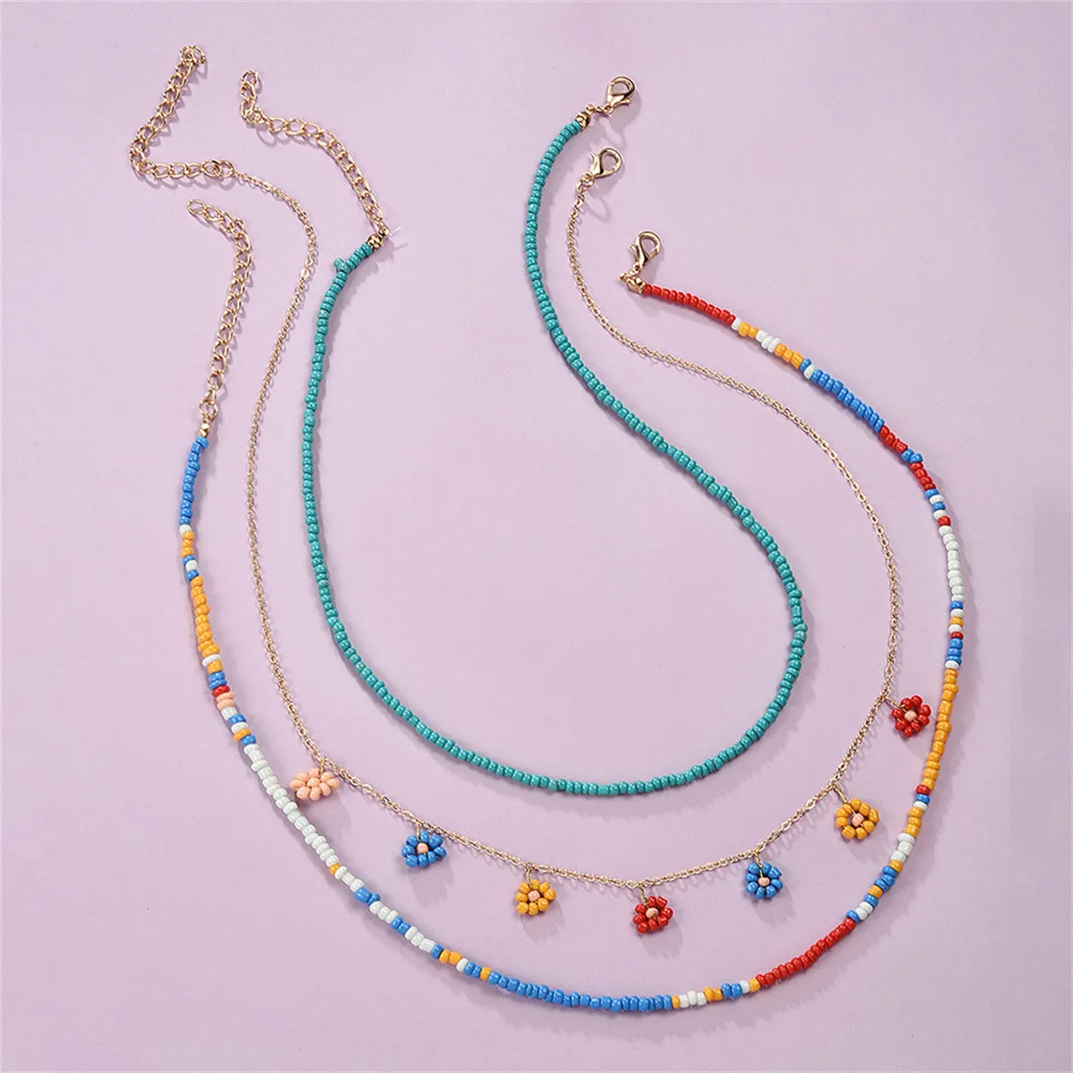 Blue Multicolor Howlite & 18K Gold-Plated Floral Station Necklace Set