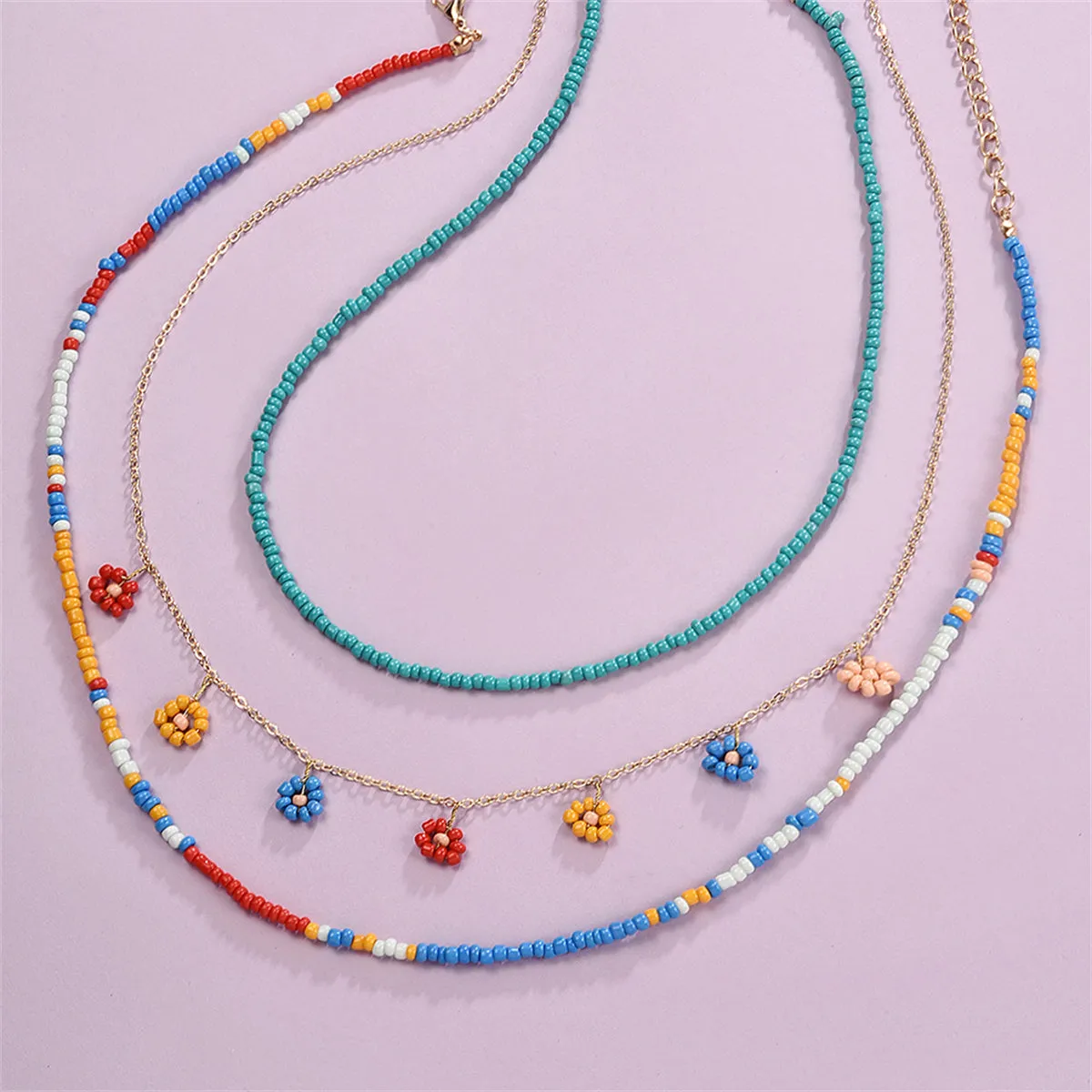 Blue Multicolor Howlite & 18K Gold-Plated Floral Station Necklace Set
