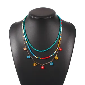 Blue Multicolor Howlite & 18K Gold-Plated Floral Station Necklace Set