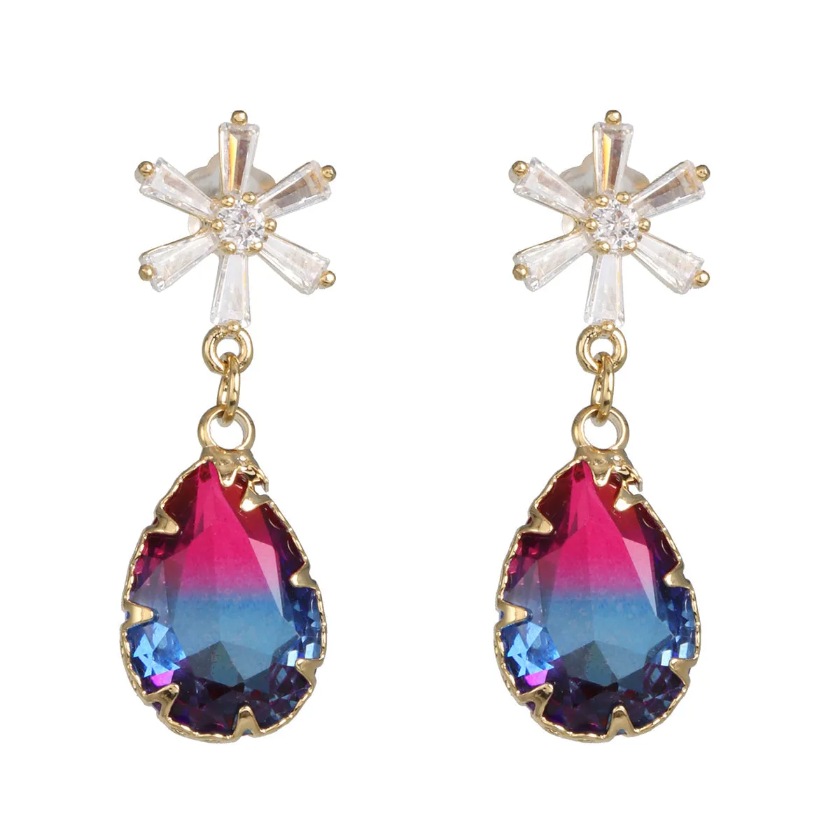 Blue Ombré Crystal & Cubic Zirconia Pear Star Drop Earrings