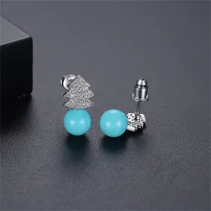 Blue Pearl & Cubic Zirconia Christmas Tree Stud Earrings