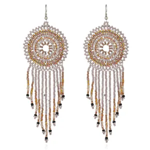 Brown & Black Howlite Round Tassel Drop Earrings